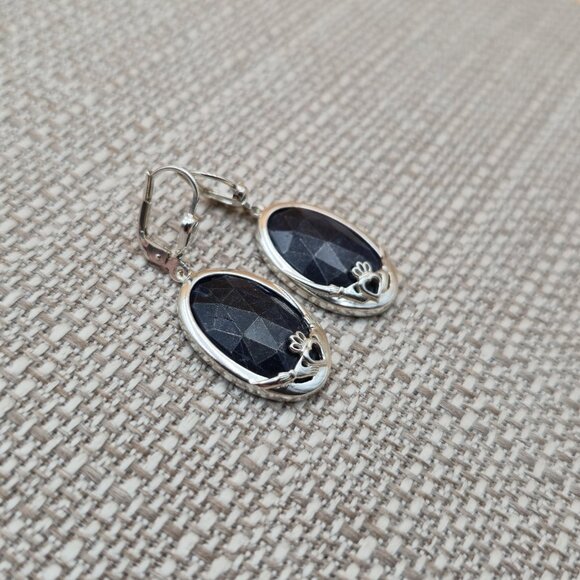 Sterling Silver Irish Claddagh Sodalite Stone Dangle Earrings A5389 - Picture 2 of 8